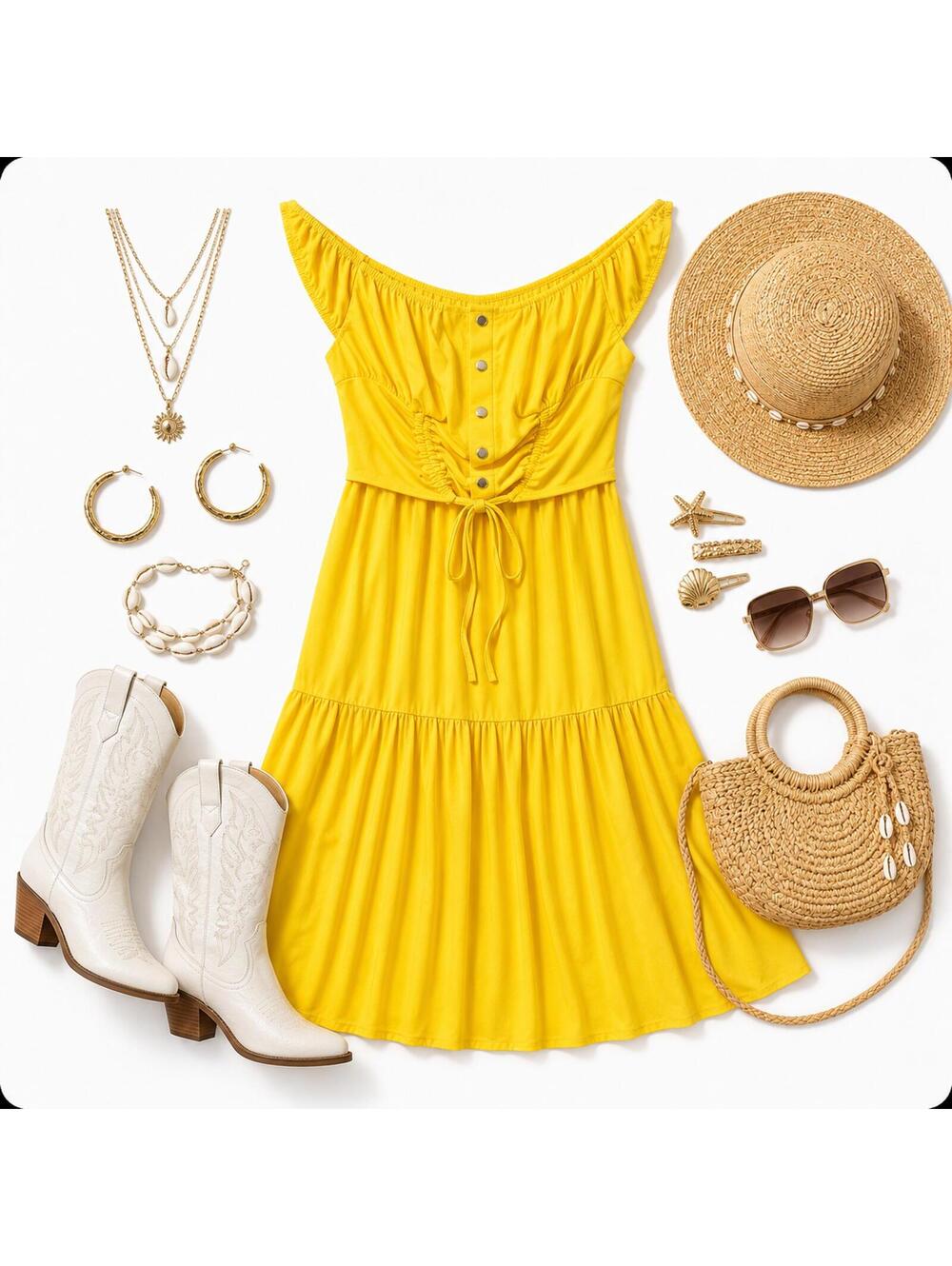 Sunshine Yellow Coquette Bodycon Maxi Skirt & Ruffled Stretch Off Shoulder Top